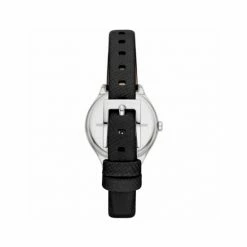 DKNY Parsons Black Leather Watch Women Silver