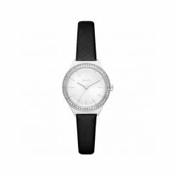 DKNY Parsons Black Leather Watch Women Silver -Casio Shop unnamed file 1371