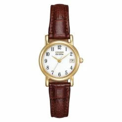 Citizen Classic Eco-Drive Brown Leather Watch Women Brown Mix