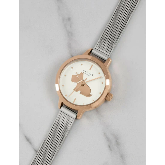 Radley Dog Rose Gold Plated Mesh Bracelet Analogue Quartz Watch Women White Mix 3 Radley Dog Rose Gold Plated Mesh Bracelet Analogue Quartz Watch Women White Mix