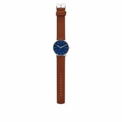 Skagen Signatur Brown Leather Watch Men Blue Mix