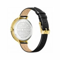 Ted Baker Ammy Floral Black Leather Watch Women Gold