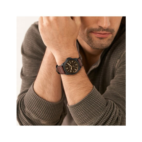 Fossil Bronson Brown Leather Watch Men Black 4 Fossil Bronson Brown Leather Watch Men Black - Image 2
