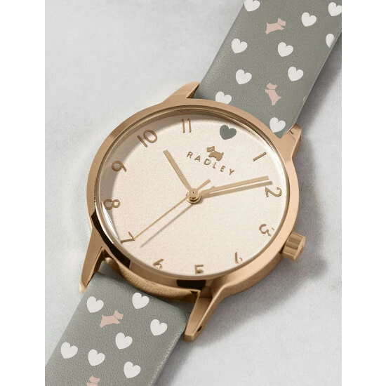 Radley Dog & Heart Print Leather Strap Watch Women Grey Mix 3 Radley Dog & Heart Print Leather Strap Watch Women Grey Mix