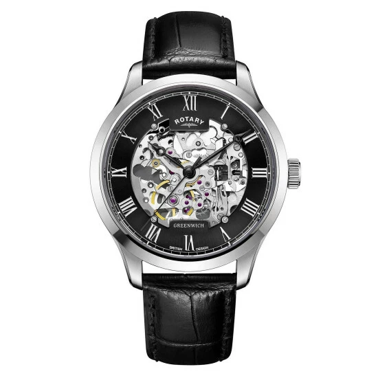 Rotary Greenwich Black Leather Automatic Watch Men Black Mix 7 Rotary Greenwich Black Leather Automatic Watch Men Black Mix - Image 5
