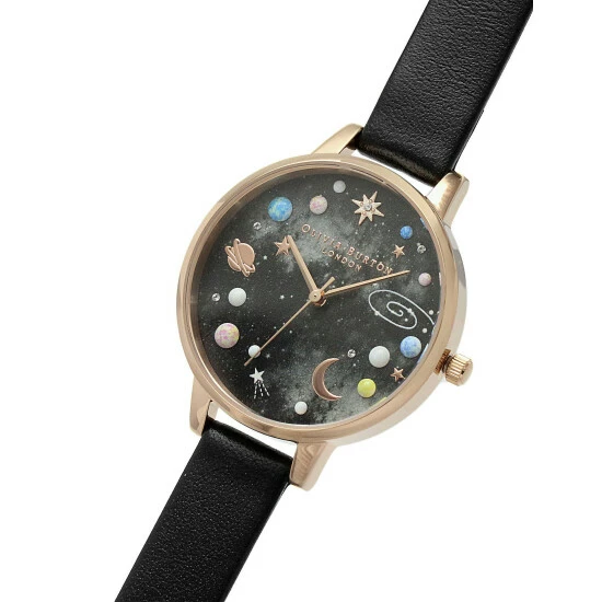 Olivia Burton Planet Black Leather Watch Women Golden Rose 9 Olivia Burton Planet Black Leather Watch Women Golden Rose - Image 7