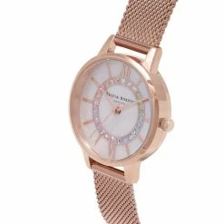 Olivia Burton Rainbow Sparkle Rose Gold Quartz Watch Women Golden Rose