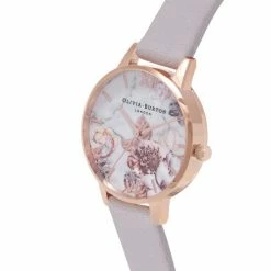 Olivia Burton Marble Floral Leather Quartz Watch Women Lilac Mix