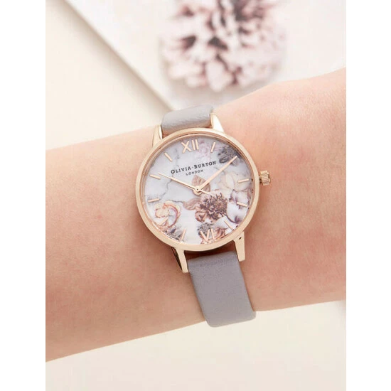 Olivia Burton Marble Floral Leather Quartz Watch Women Lilac Mix 4 Olivia Burton Marble Floral Leather Quartz Watch Women Lilac Mix - Image 2