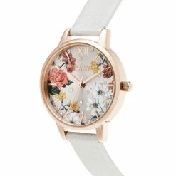 Olivia Burton Shimmer Pearl Leather Watch Women Golden Rose