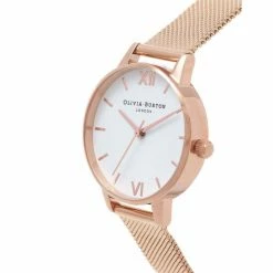 Olivia Burton Rose Gold Mesh Quartz Watch Women Golden Rose