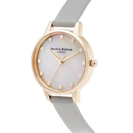 Olivia Burton Mother Of Pearl Grey Leather Quartz Watch Women Golden Rose 3 Olivia Burton Mother Of Pearl Grey Leather Quartz Watch Women Golden Rose