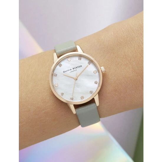 Olivia Burton Mother Of Pearl Grey Leather Quartz Watch Women Golden Rose 4 Olivia Burton Mother Of Pearl Grey Leather Quartz Watch Women Golden Rose - Image 2