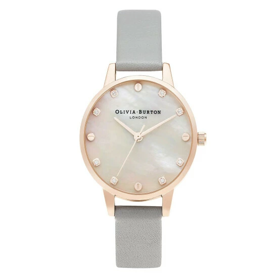 Olivia Burton Mother Of Pearl Grey Leather Quartz Watch Women Golden Rose 7 Olivia Burton Mother Of Pearl Grey Leather Quartz Watch Women Golden Rose - Image 5