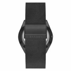 Skagen Grenen Black Stainless Steel Bracelet Solar Powered Watch Men Blue Mix