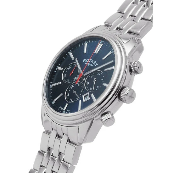 Rotary Oxford Silver Stainless Steel Chronograph Watch Men Dark Blue Mix 4 Rotary Oxford Silver Stainless Steel Chronograph Watch Men Dark Blue Mix - Image 2